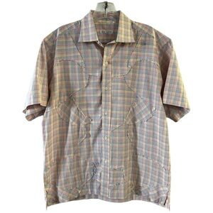 Oliver Spencer Button Up Checkered Cotton Short Sleeve Men’s Shirt Size 15.5